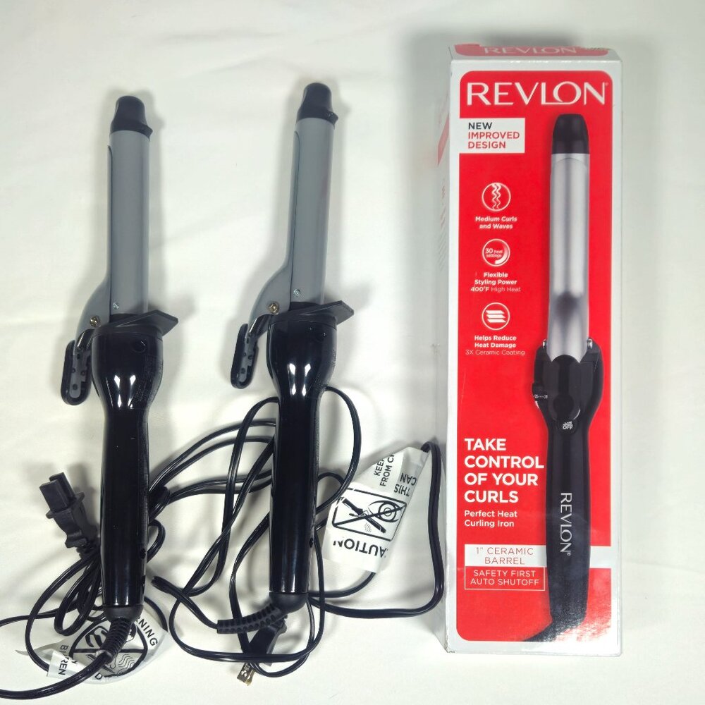 Revlon Perfect Heat 1” Curling Iron Lot of 2 Tested Works RV051